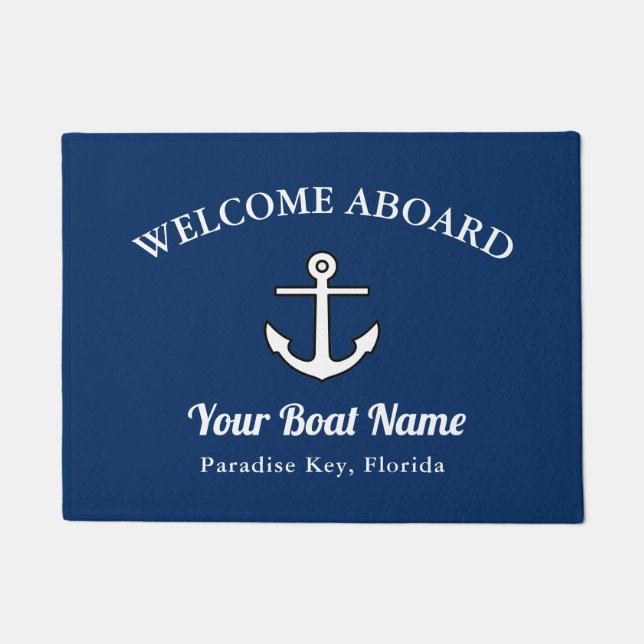 Doormat Navy Blue Willkommen auf dem Ankerschiff N Fußmatte (Vorderseite)