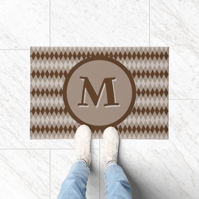 Doormat - Raute Muster braun mit Monogramm Fußmatte (Indoor)