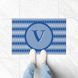 Doormat - Raute Muster in blau mit Monogramm Fußmatte