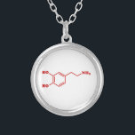 Dopamin-molekulare chemische Formel Versilberte Kette<br><div class="desc">Dopamin-Molekül ~ chemisches skelettartiges strukturelle Formel-Bio Mittel.

Kugel-Hufe spezialisiert sich auf idiosynkratische Bilder aus der ganzen Welt. Hier finden Sie einzigartige Gruß-Karten,  Postkarten,  Plakate,  Mousepads und mehr.</div>