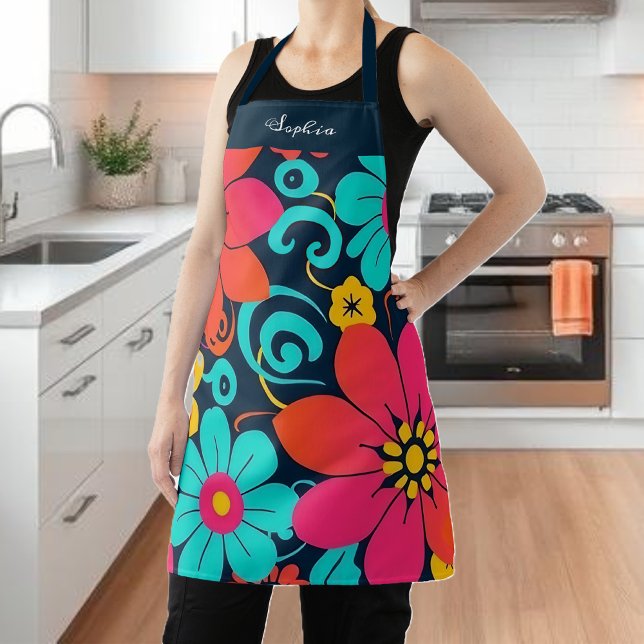 Dopamindekor - Bright Funky Blume-Retro Schürze (Dopamine Decor– Bright Funky Flowers-Retro Apron)