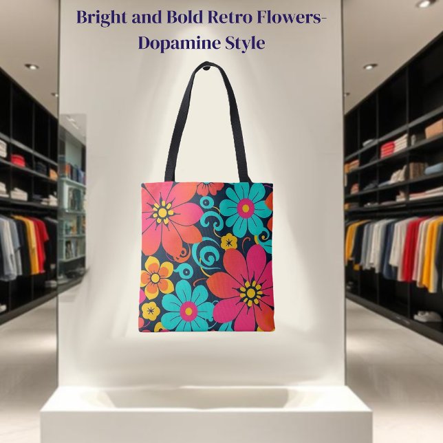 Dopamindekor - Bright Funky Blume-Retro Tasche (Dopamine Decor– Bright Funky Flowers-Retro Tote Bag )