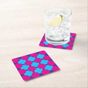 Dopamine-Farben Quatrefoil Hot Pink Blau Küche Rechteckiger Pappuntersetzer
