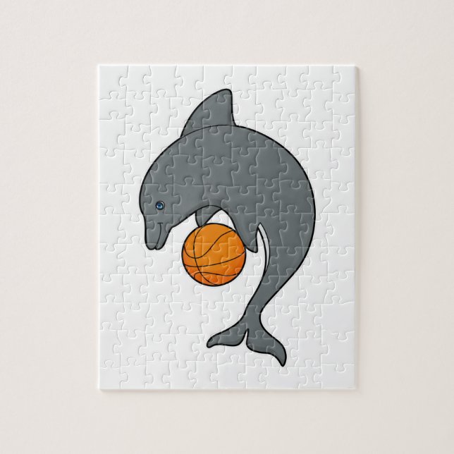 Dophin als Basketballspieler mit Basketball (Vertikal)