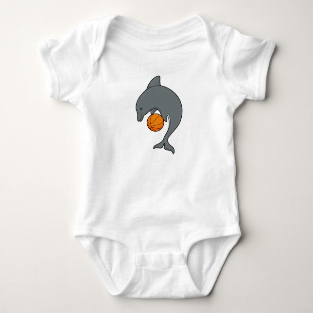 Dophin als Basketballspieler mit Basketball Baby Strampler (Vorderseite)