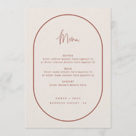 Doppel Arch Minimal Script Terracotta Wedding Menu Menükarte