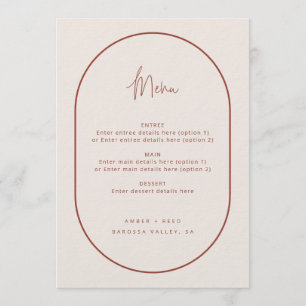 Doppel Arch Minimal Script Terracotta Wedding Menu Menükarte