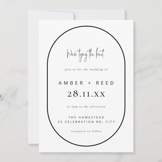 Doppel Arch Tying Knot Wedding Black & Whie Einladung (Vorderseite)