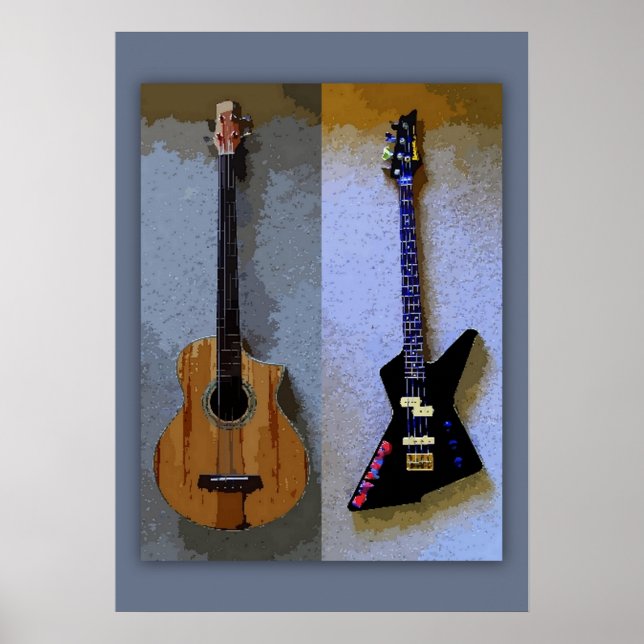Doppel-Bass Gitarre Art Poster (Vorne)