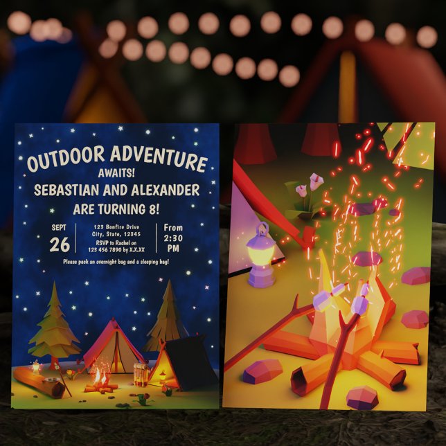 Doppel-Camping Outdoor Adventure erwartet Geburtst Einladung (Double Camping Outdoor Adventure Awaits Birthday Invitation)