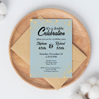 Doppel Celebration Joint Birthday Gold Blue Einladung