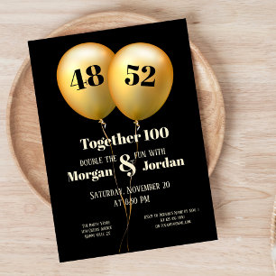 Doppel Celebration Joint Birthday Gold und Black Einladung