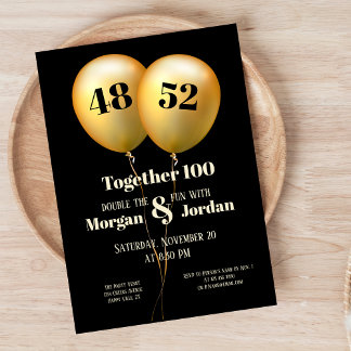 Doppel Celebration Joint Birthday Gold und Black Einladung