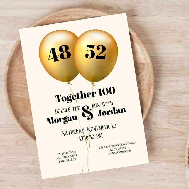 Doppel Celebration Joint Birthday Gold und Black Einladung (Von Creator hochgeladen)