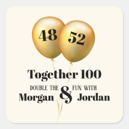 Doppel Celebration Joint Birthday Gold und Black Quadratischer Aufkleber