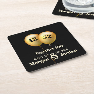 Doppel Celebration Joint Birthday Gold und Black Rechteckiger Pappuntersetzer