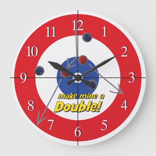"Doppel"-Curling-Bar-Uhr - (rot) Große Wanduhr (Vorderseite)