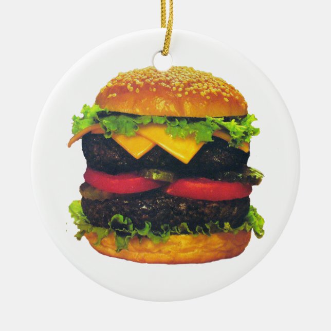 Doppel-Deluxe Hamburger mit Käse Keramik Ornament (Vorne)