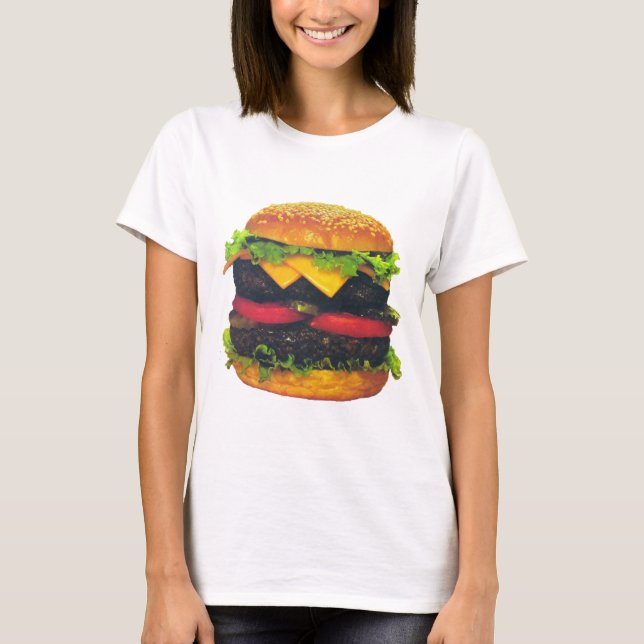 Doppel-Deluxe Hamburger mit Käse T-Shirt (Vorderseite)