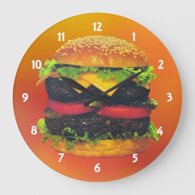 Doppel-Deluxe Hamburger mit Käseuhr Große Wanduhr (Vorderseite)