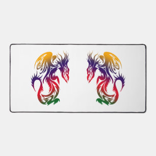 Doppel-Drachen Buntes Tattoo-Style-Kunstwerk Schreibtischunterlage