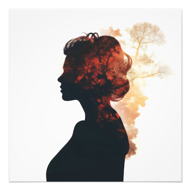 Doppel-Exposition der Girl Nature Fotodruck (Vorne)