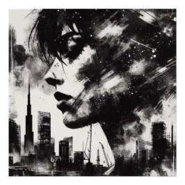 Doppel-Exposition Mädchen und Stadt Skyline, Schwa Fotodruck