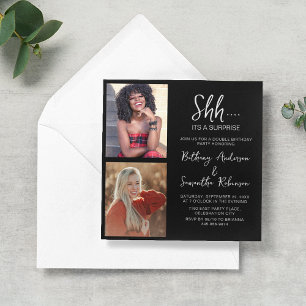 Doppel-Feier 2 Foto Geburtstag Einladung