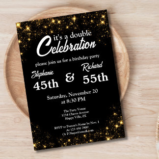 Doppel-Feier Joint Birthday Gold Black Einladung