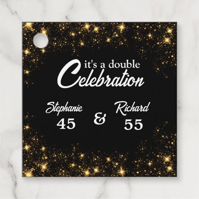 Doppel-Feier Joint Birthday Gold Black Geschenkanhänger (Vorderseite)
