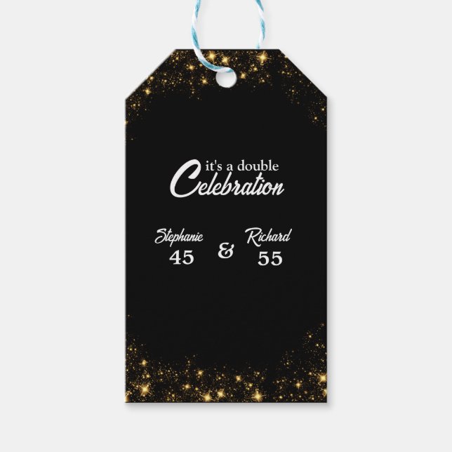 Doppel-Feier Joint Birthday Gold Black Geschenkanhänger (Vorderseite)