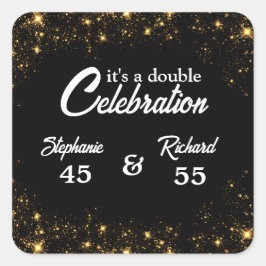Doppel-Feier Joint Birthday Gold Black Quadratischer Aufkleber