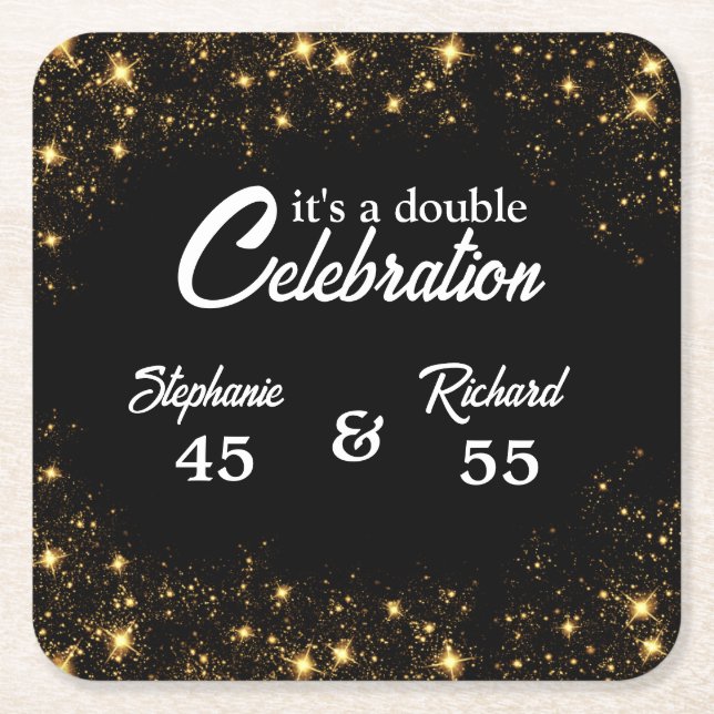 Doppel-Feier Joint Birthday Gold Black Rechteckiger Pappuntersetzer (Vorderseite)