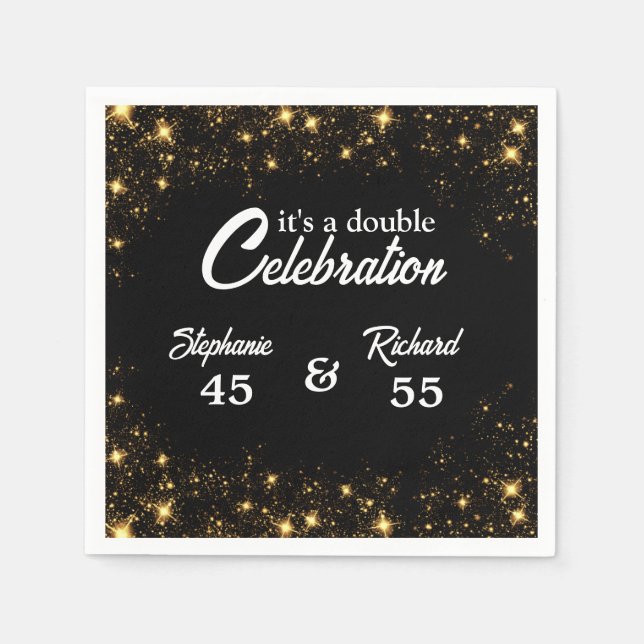 Doppel-Feier Joint Birthday Gold Black Serviette (Vorderseite)