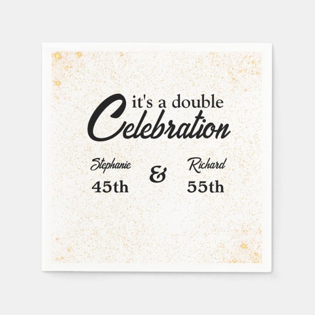 Doppel-Feier Joint Birthday Gold White Serviette (Vorderseite)