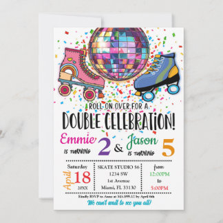 Doppel-Feierabend Roller Skaten Disco Einladung