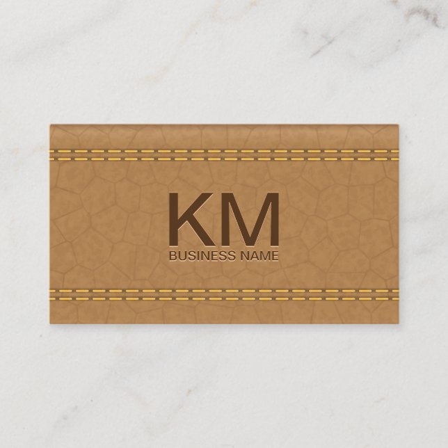 Doppel gestepptes Tan Leather | Emboss Monogram Visitenkarte (Vorderseite)