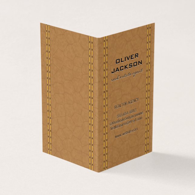 Doppel gestepptes Tan Leather Visitenkarten (Vorderseite)