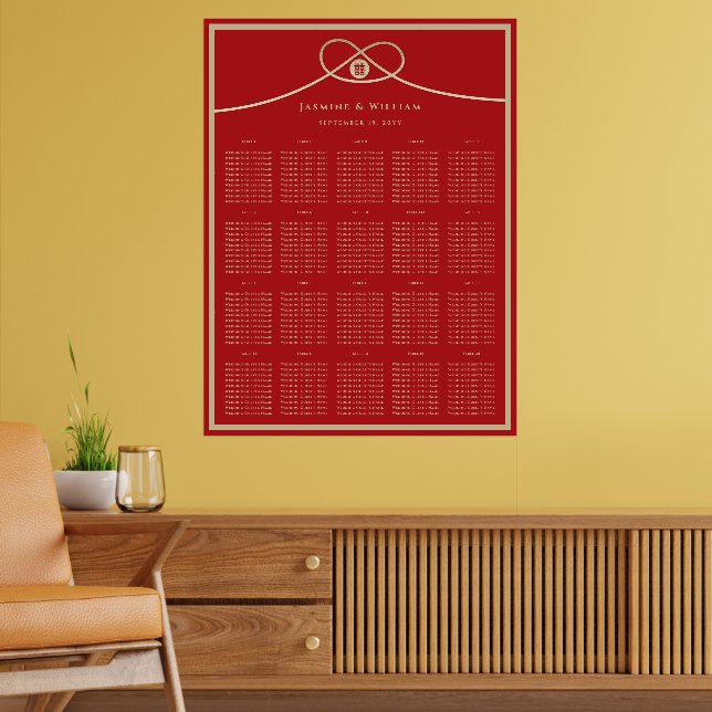 Doppel Glück Gold Knot Wedding Seating Chart Poster (Wohnzimmer 2)