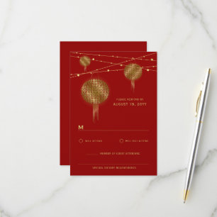 Doppel Glück Golden Lanterns Chinesische Hochzeit RSVP Karte