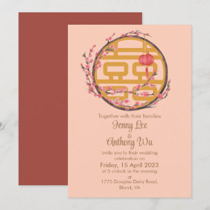 Doppel-Glück Sakura Chinesische Hochzeit Einladung