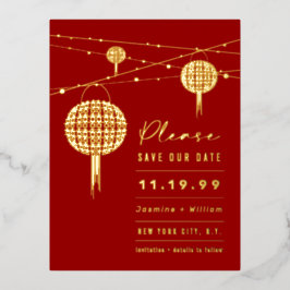 Doppel Happiness Lanterns Chinesisch Save the Date Folie Einladungspostkarte