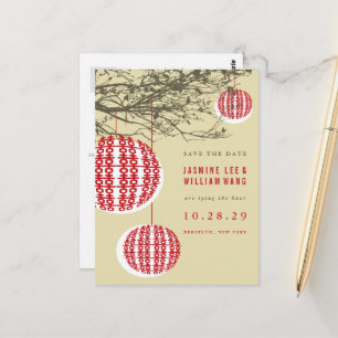 Doppel Happiness Lanterns Chinesisch Save the Date Postkarte