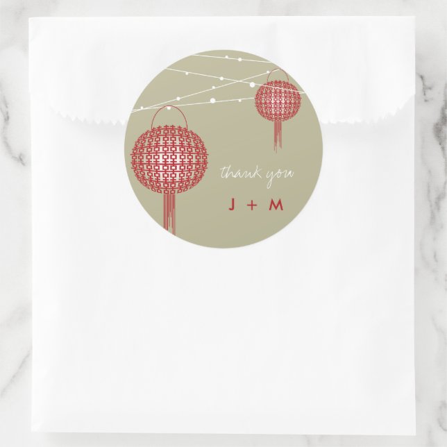 Doppel Happiness Lanterns Chinesische Gastgeschenk Runder Aufkleber (Tasche)