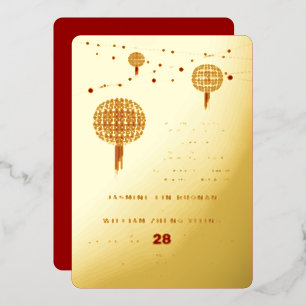 Doppel Happiness Lanterns Moderne Chinesische Hoch Folieneinladung