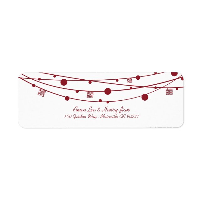 Doppel-Happiness-Laternen Hochzeitadressen-Labels (Vorne)
