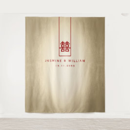 Doppel-Happy Chinesisch Hochzeit Foto Hintergrund Wandteppich