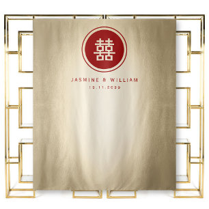 Doppel-Happy Chinesisch Hochzeit Foto Hintergrund Wandteppich