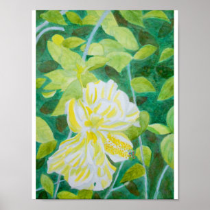 Doppel-Hibiskus Blume Aquarell Poster