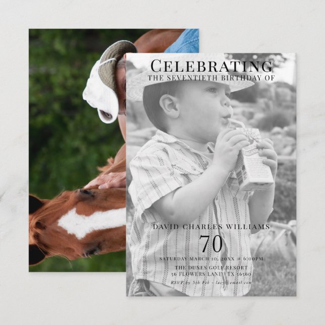 Doppel Jung/Altes Foto 70. Geburtstag Einladung (Vorne/Hinten)